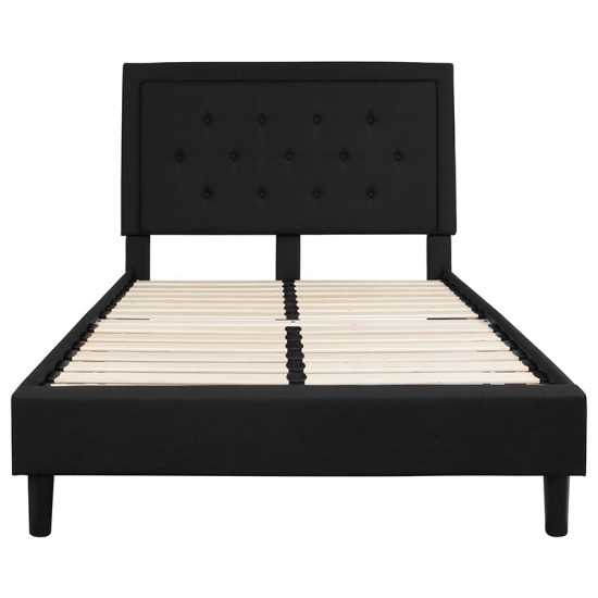 Roxbury Full Size Tufted Upholstered Platform Bed in Black Fabric