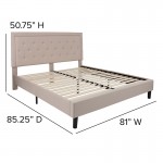 Roxbury King Size Tufted Upholstered Platform Bed in Beige Fabric