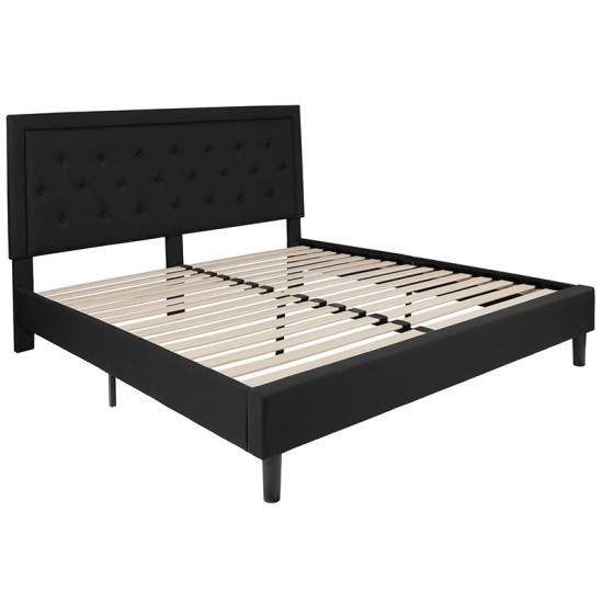 Roxbury King Size Tufted Upholstered Platform Bed in Black Fabric