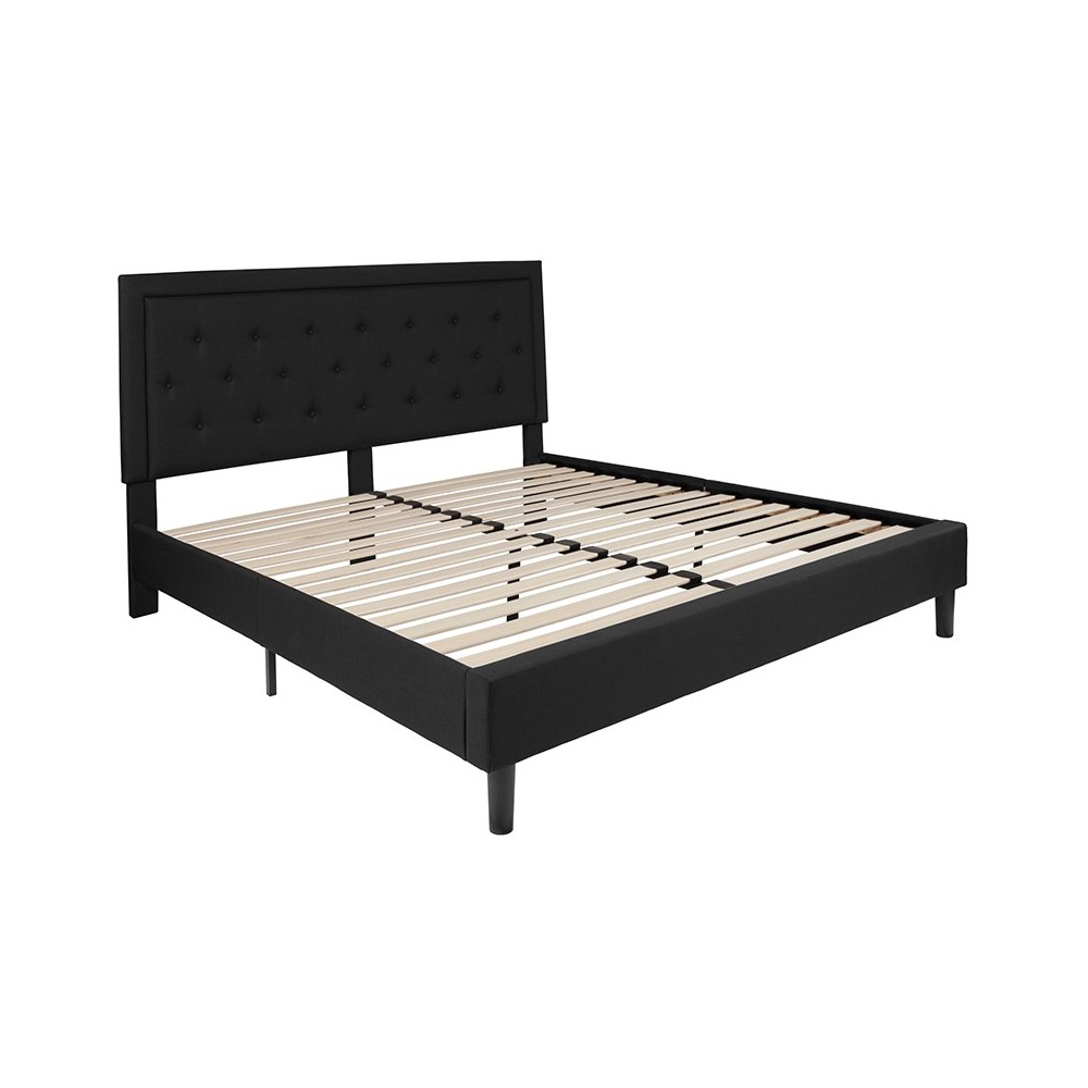 Roxbury King Size Tufted Upholstered Platform Bed in Black Fabric