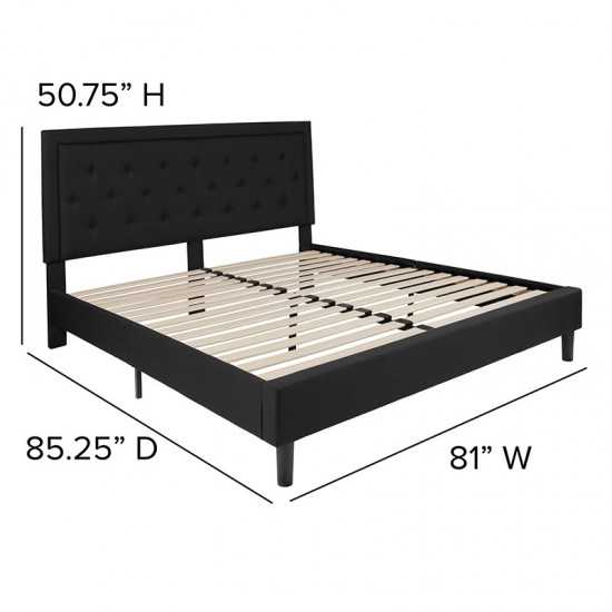 Roxbury King Size Tufted Upholstered Platform Bed in Black Fabric