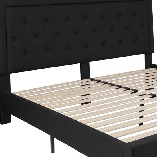 Roxbury King Size Tufted Upholstered Platform Bed in Black Fabric