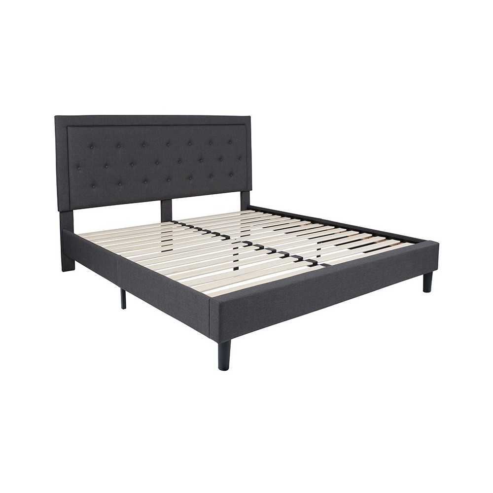 Roxbury King Size Tufted Upholstered Platform Bed in Dark Gray Fabric