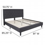 Roxbury King Size Tufted Upholstered Platform Bed in Dark Gray Fabric