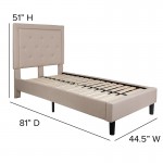 Roxbury Twin Size Tufted Upholstered Platform Bed in Beige Fabric