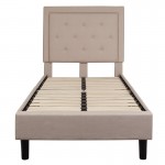 Roxbury Twin Size Tufted Upholstered Platform Bed in Beige Fabric