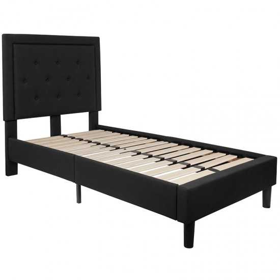 Roxbury Twin Size Tufted Upholstered Platform Bed in Black Fabric