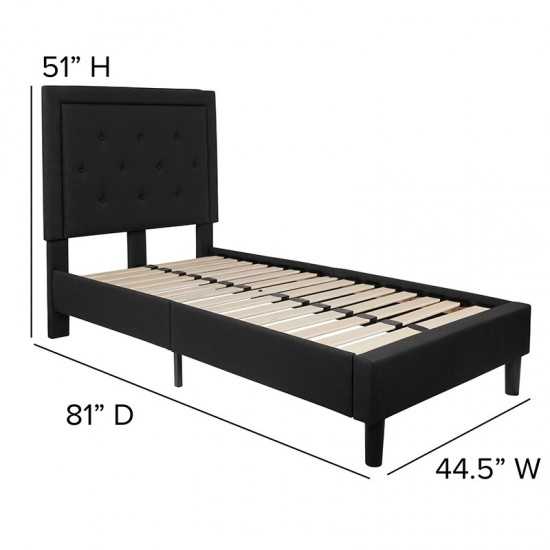 Roxbury Twin Size Tufted Upholstered Platform Bed in Black Fabric