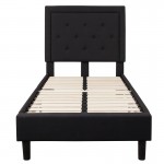 Roxbury Twin Size Tufted Upholstered Platform Bed in Black Fabric