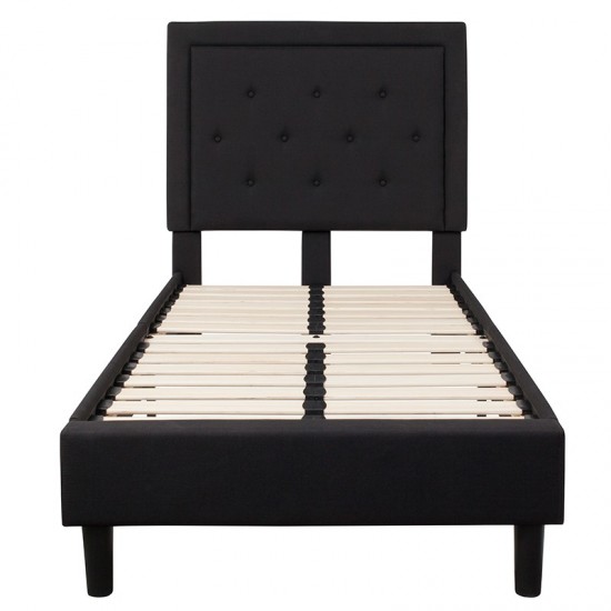 Roxbury Twin Size Tufted Upholstered Platform Bed in Black Fabric