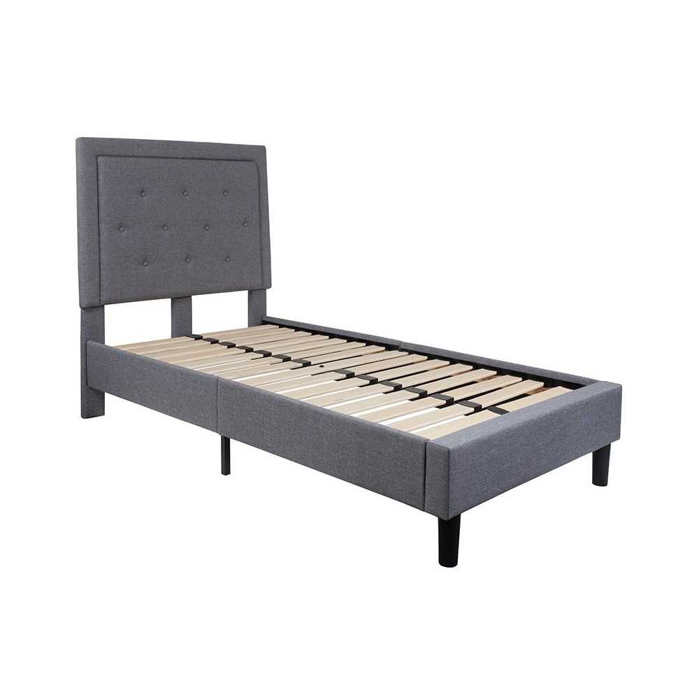 Roxbury Twin Size Tufted Upholstered Platform Bed in Light Gray Fabric