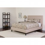 Roxbury Full Size Tufted Upholstered Platform Bed in Beige Fabric with Memory Foam Mattress