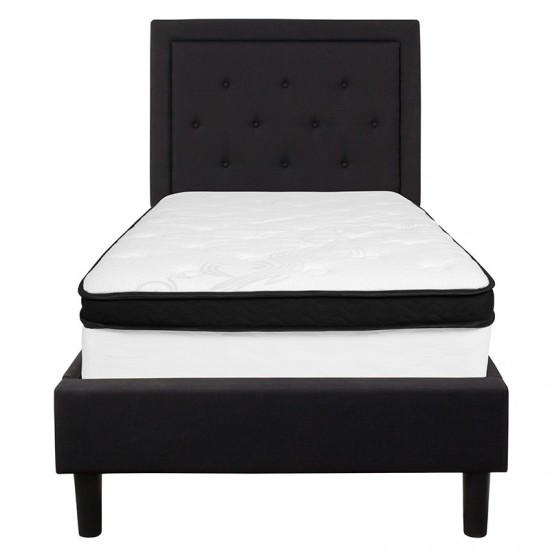Roxbury Twin Size Tufted Upholstered Platform Bed in Black Fabric with Memory Foam Mattress