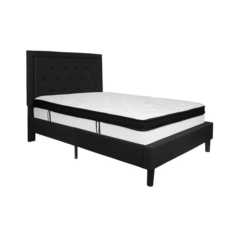 Roxbury Full Size Tufted Upholstered Platform Bed in Black Fabric with Memory Foam Mattress Roxbury Full Size Tufted Upholstered Platform Bed in Black Fabric with Memory Foam Mattress