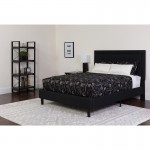 Roxbury Queen Size Tufted Upholstered Platform Bed in Black Fabric with Memory Foam Mattress