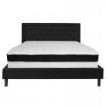 Roxbury King Size Tufted Upholstered Platform Bed in Black Fabric with Memory Foam Mattress