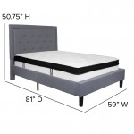 Roxbury Full Size Tufted Upholstered Platform Bed in Light Gray Fabric with Memory Foam Mattress