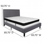 Roxbury Queen Size Tufted Upholstered Platform Bed in Light Gray Fabric with Memory Foam Mattress