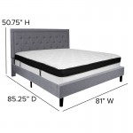 Roxbury King Size Tufted Upholstered Platform Bed in Light Gray Fabric with Memory Foam Mattress