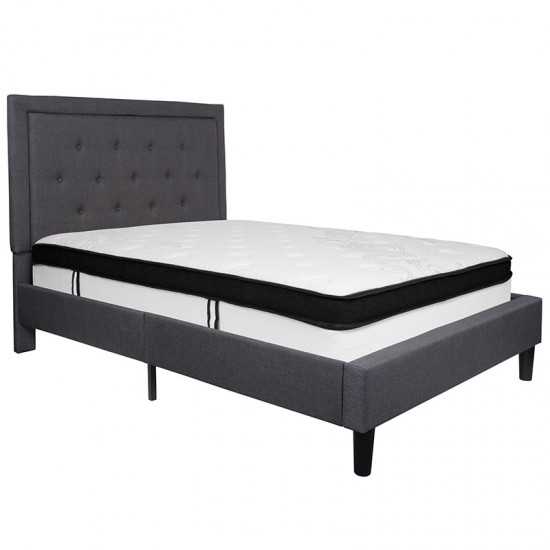 Roxbury Full Size Tufted Upholstered Platform Bed in Dark Gray Fabric with Memory Foam Mattress