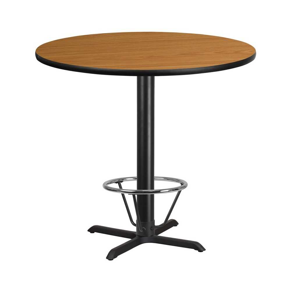 42'' Round Natural Laminate Table Top with 33'' x 33'' Bar Height Table Base and Foot Ring 42'' Round Natural Laminate Table Top with 33'' x 33'' Bar Height Table Base and Foot Ring