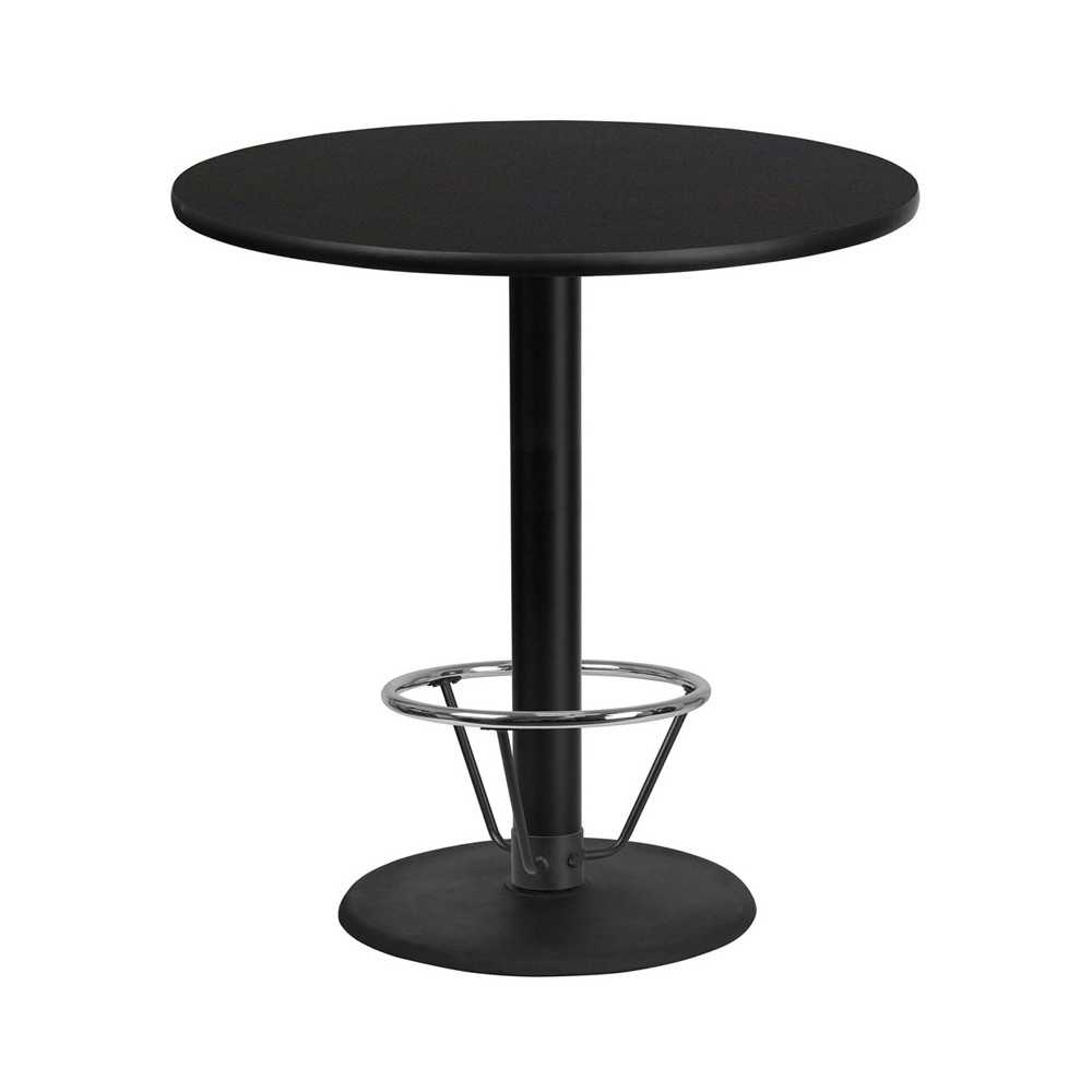 42'' Round Black Laminate Table Top with 24'' Round Bar Height Table Base and Foot Ring