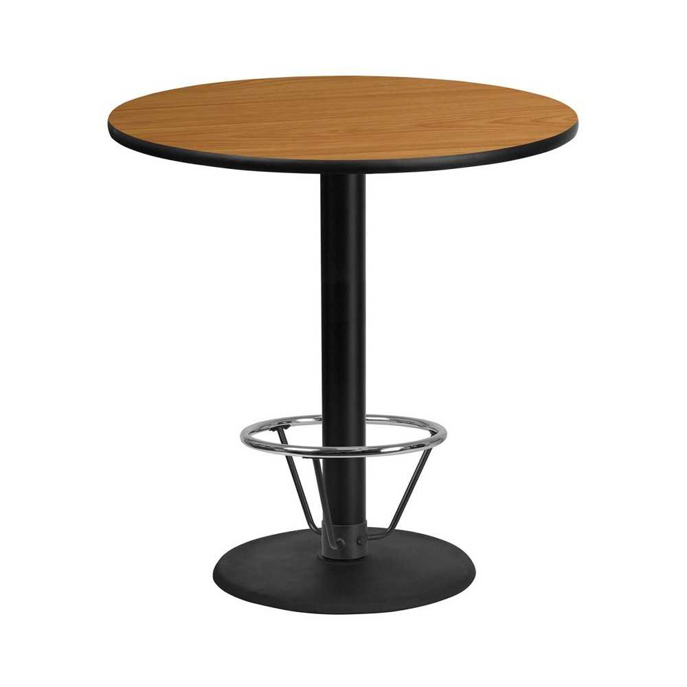 42'' Round Natural Laminate Table Top with 24'' Round Bar Height Table Base and Foot Ring 42'' Round Natural Laminate Table Top with 24'' Round Bar Height Table Base and Foot Ring