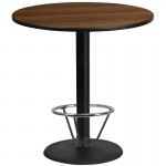 42\'\' Round Walnut Laminate Table Top with 24\'\' Round Bar Height Table Base and Foot Ring