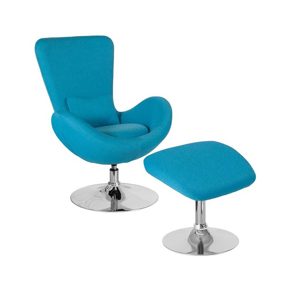 Egg Series Aqua Fabric Side Reception Chair with Ottoman