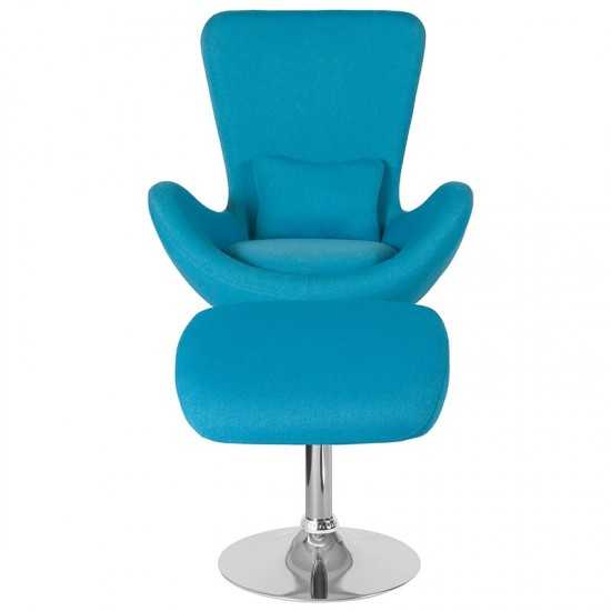 Egg Series Aqua Fabric Side Reception Chair with Ottoman