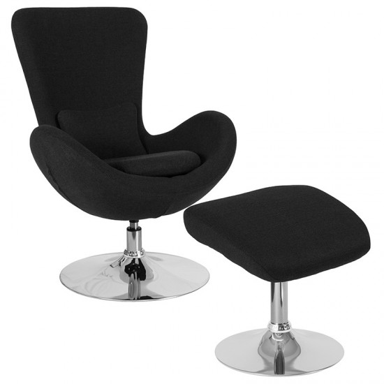 Egg Series Black Fabric Side Reception Chair with Ottoman
