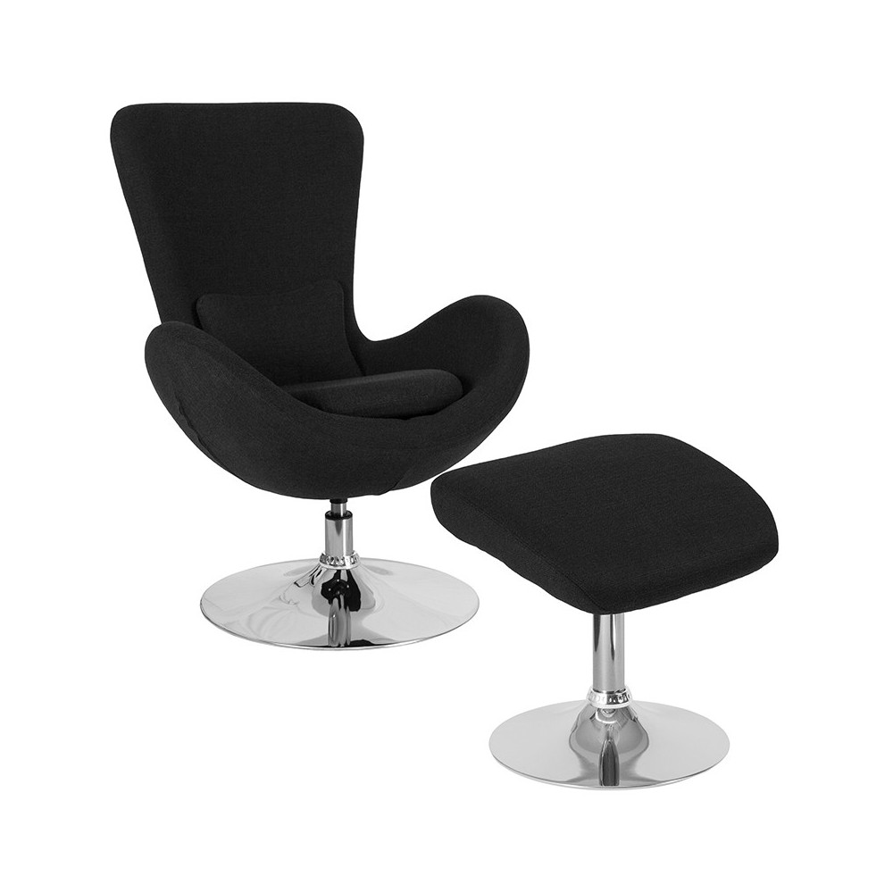 Egg Series Black Fabric Side Reception Chair with Ottoman