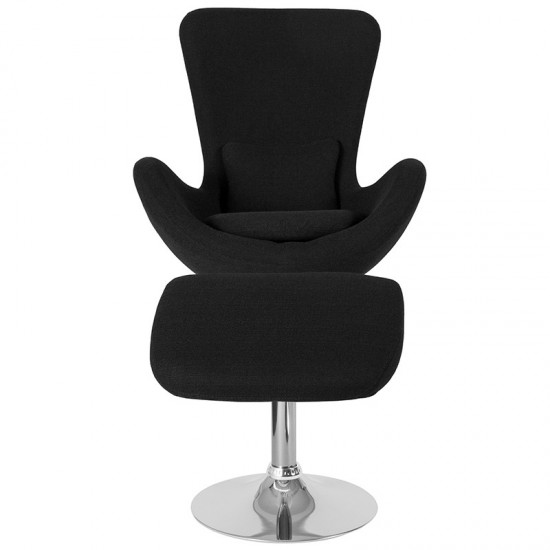Egg Series Black Fabric Side Reception Chair with Ottoman