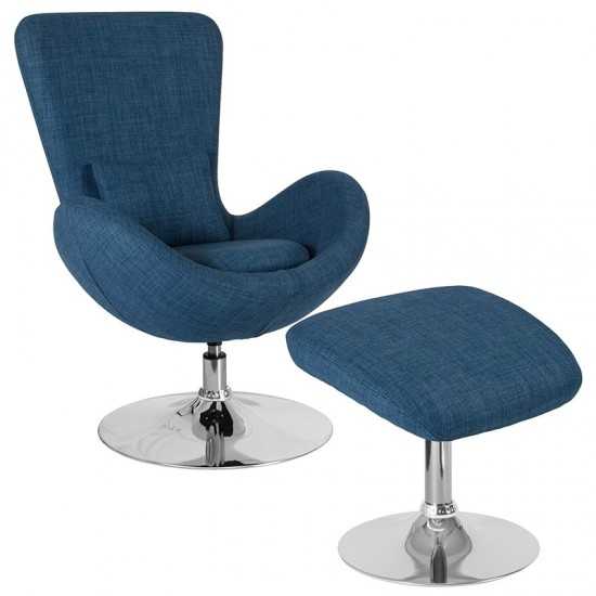 Egg Series Blue Fabric Side Reception Chair with Ottoman