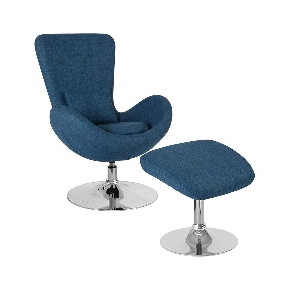 Egg Series Blue Fabric Side Reception Chair with Ottoman