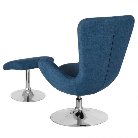 Egg Series Blue Fabric Side Reception Chair with Ottoman