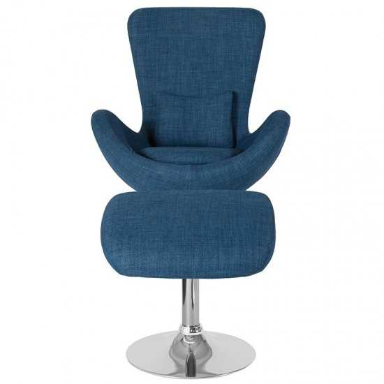 Egg Series Blue Fabric Side Reception Chair with Ottoman