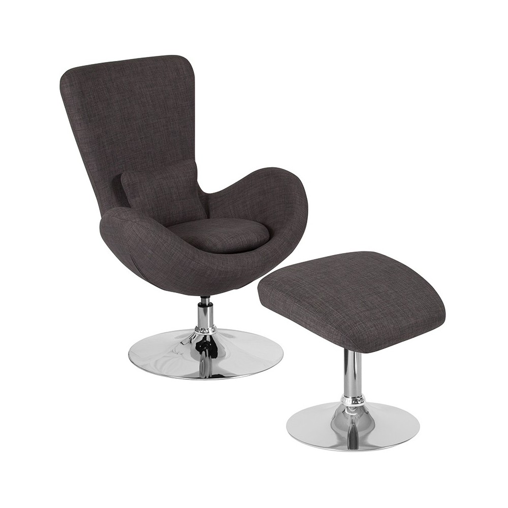 Egg Series Dark Gray Fabric Side Reception Chair with Ottoman