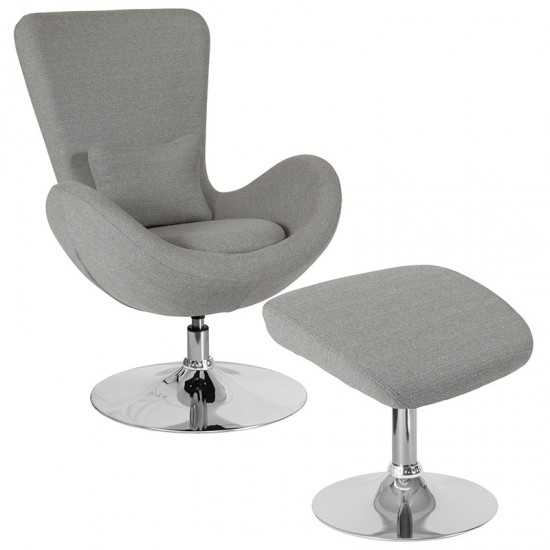 Egg Series Light Gray Fabric Side Reception Chair with Ottoman