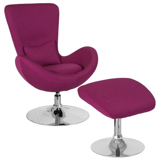 Egg Series Magenta Fabric Side Reception Chair with Ottoman