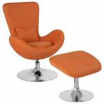 Egg Series Orange Fabric Side Reception Chair with Ottoman