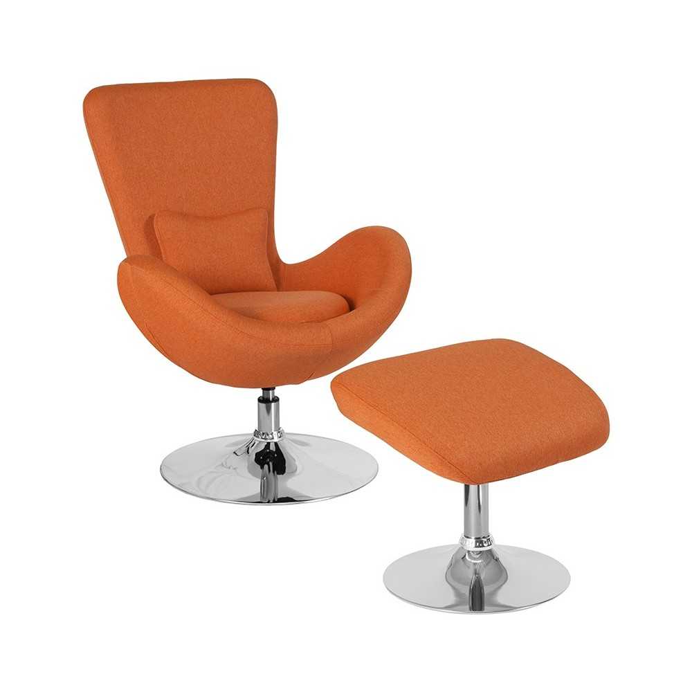 Egg Series Orange Fabric Side Reception Chair with Ottoman