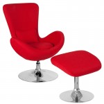 Egg Series Red Fabric Side Reception Chair with Ottoman