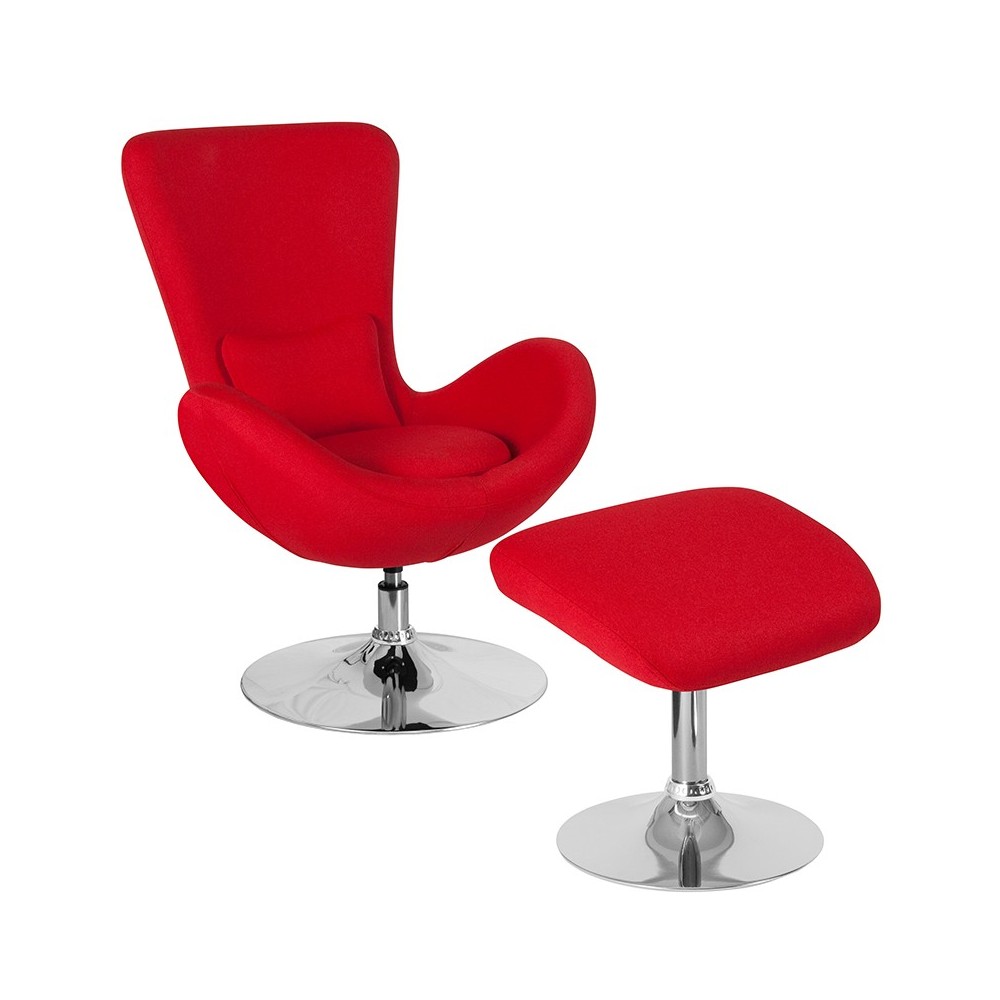 Egg Series Red Fabric Side Reception Chair with Ottoman