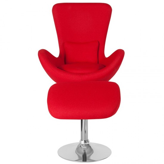 Egg Series Red Fabric Side Reception Chair with Ottoman