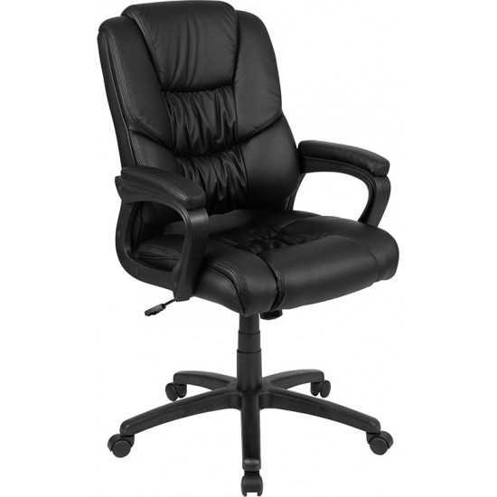 Flash Fundamentals Big & Tall 400 lb. Rated Black LeatherSoft Swivel Office Chair with Padded Arms, BIFMA Certified