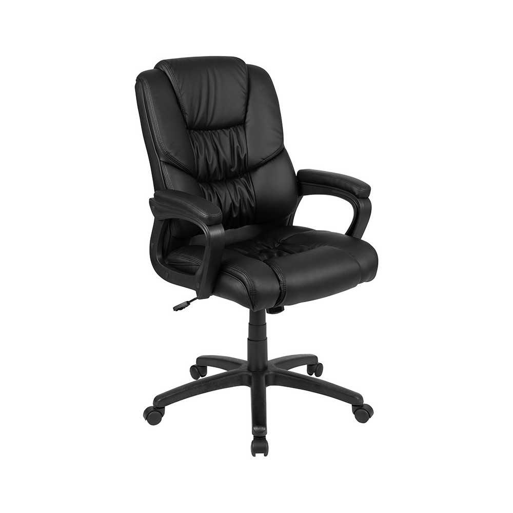 Flash Fundamentals Big & Tall 400 lb. Rated Black LeatherSoft Swivel Office Chair with Padded Arms, BIFMA Certified