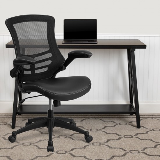 Desk Chair with Wheels | Swivel Chair with Mid-Back Black Mesh and LeatherSoft Seat for Home Office and Desk