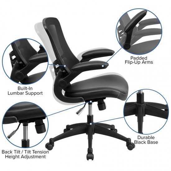 Desk Chair with Wheels | Swivel Chair with Mid-Back Black Mesh and LeatherSoft Seat for Home Office and Desk