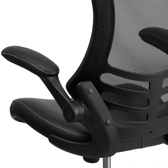 Desk Chair with Wheels | Swivel Chair with Mid-Back Black Mesh and LeatherSoft Seat for Home Office and Desk